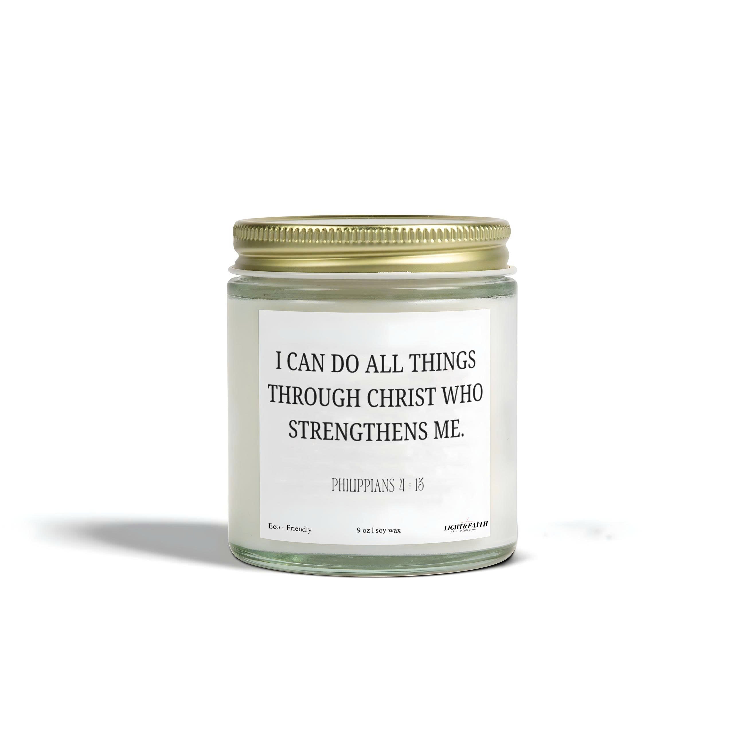 Candle Prayer Space Christian Home Decor Faith Based Gift Philippians 4:13 Scripture, Can Do All Things Through Christ Who Strengthens Me, Chirstmas Gitfs CDLAF14
